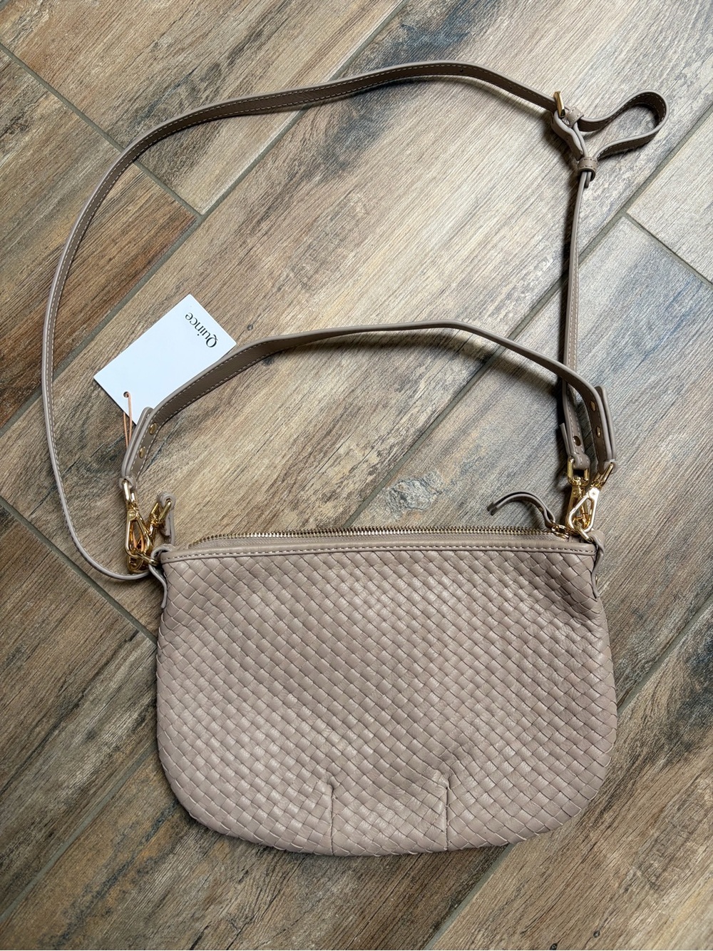 Quince Woven Crossbody Bag in Taupe